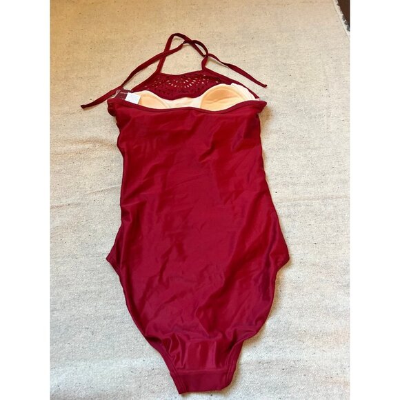 Merona Swimsuit Swimwear Women's Small Long Wine Red One Piece Boho Swimsuit - Picture 2 of 7